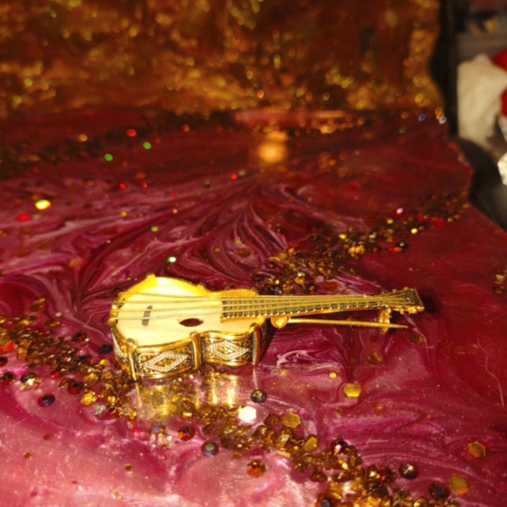 1970s mother of pearl domicine Spanish guitar Brooch from Spain